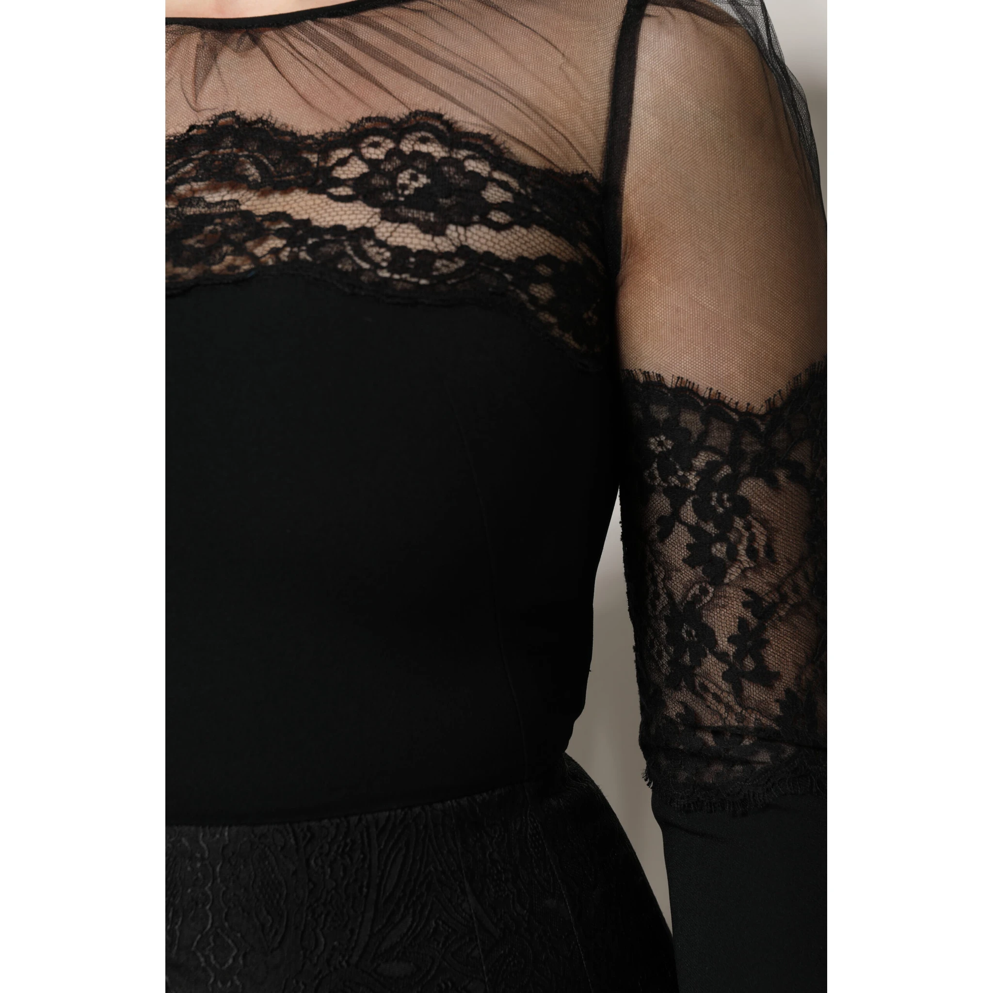 Black Lace Trim Nylon Tulle Sheath Midi Dress