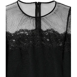 Black Lace Trim Nylon Tulle Sheath Midi Dress