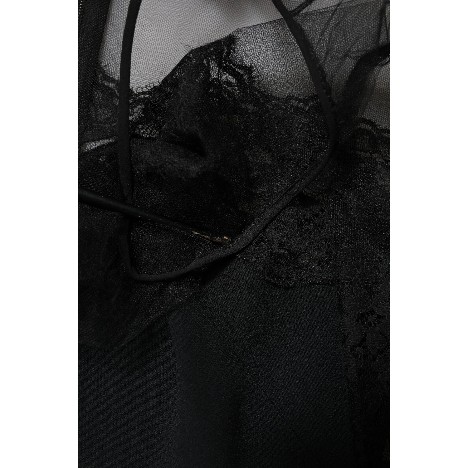 Black Lace Trim Nylon Tulle Sheath Midi Dress