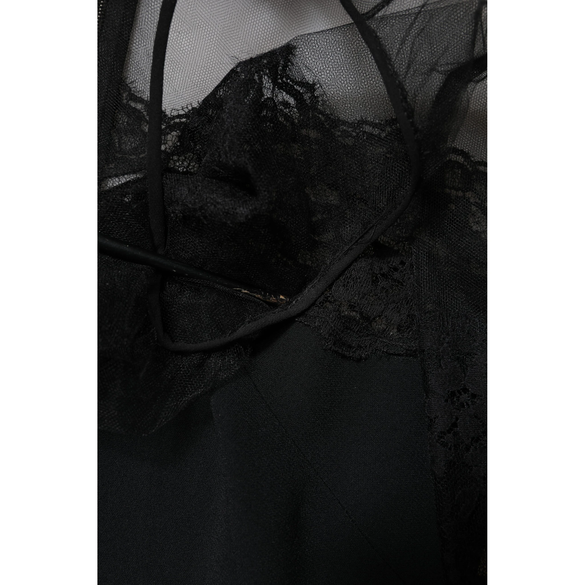 Black Lace Trim Nylon Tulle Sheath Midi Dress