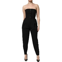 Black Wool Strapless Romper Jumpsuit Dress