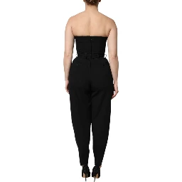 Black Wool Strapless Romper Jumpsuit Dress
