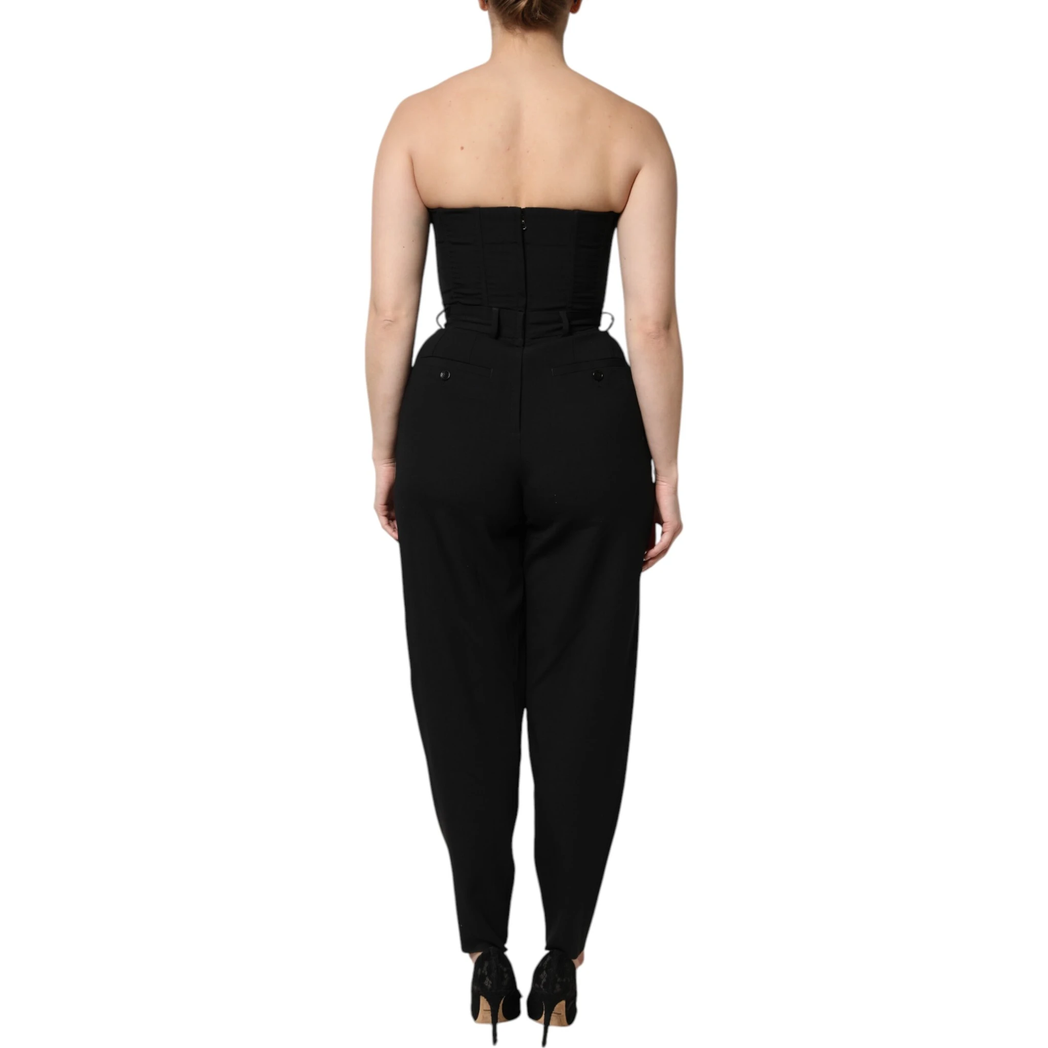 Black Wool Strapless Romper Jumpsuit Dress