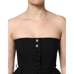 Black Wool Strapless Romper Jumpsuit Dress