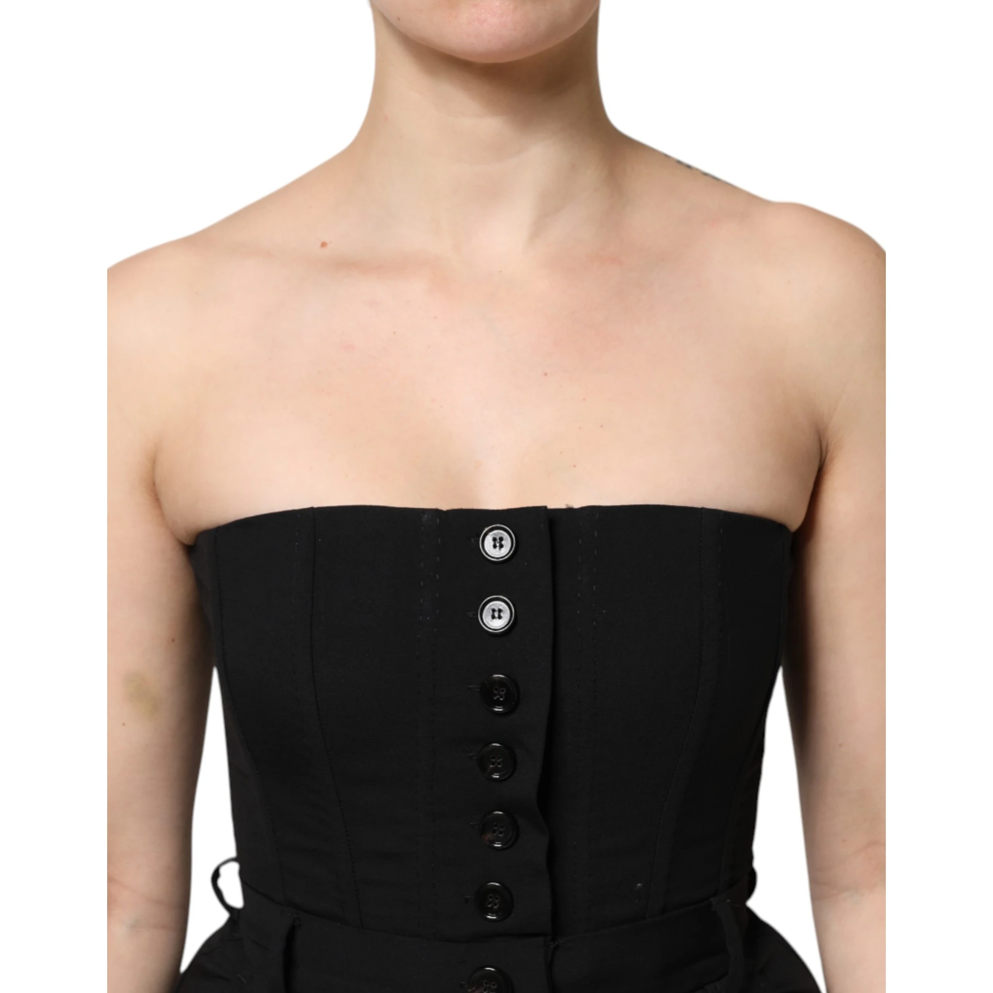 Black Wool Strapless Romper Jumpsuit Dress