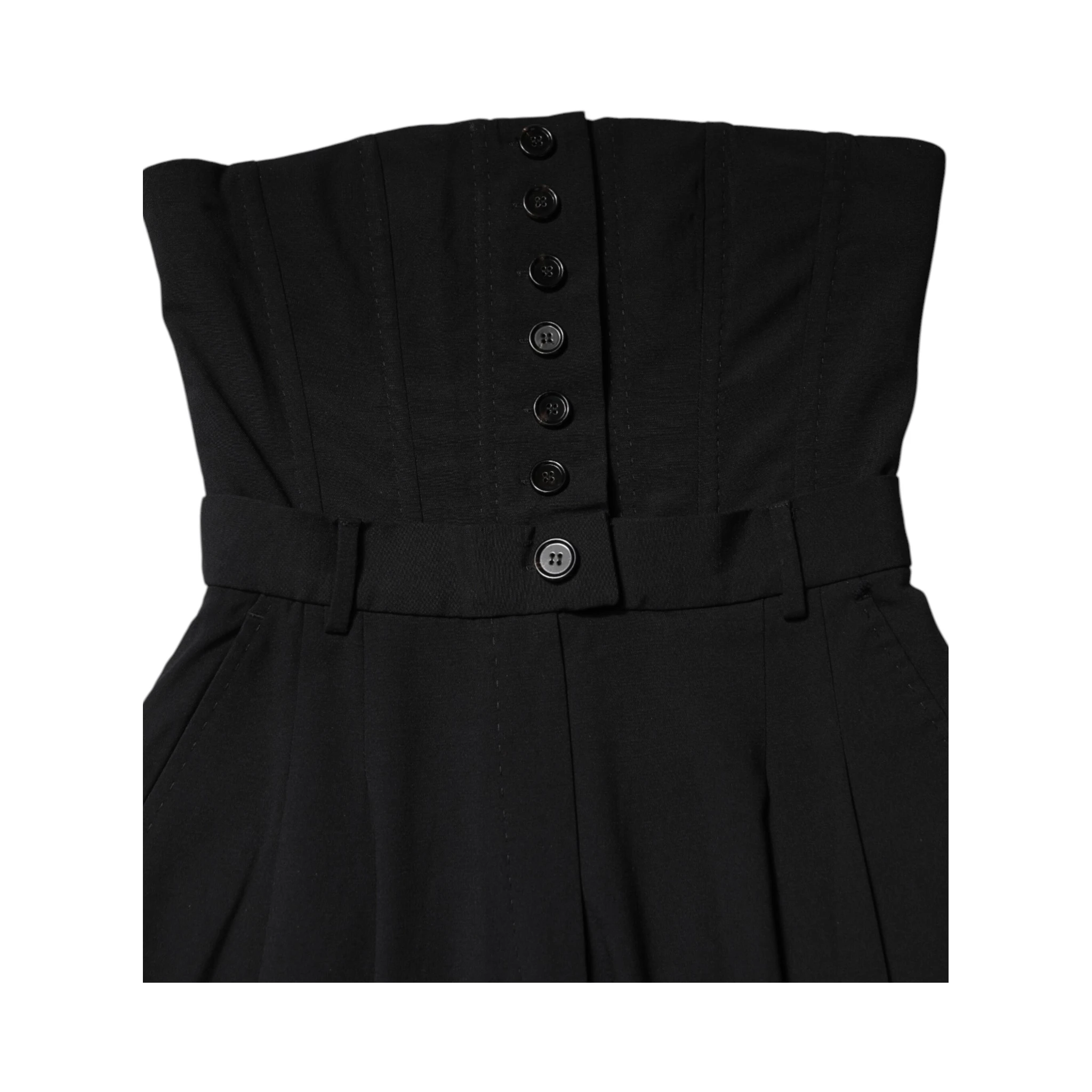 Black Wool Strapless Romper Jumpsuit Dress