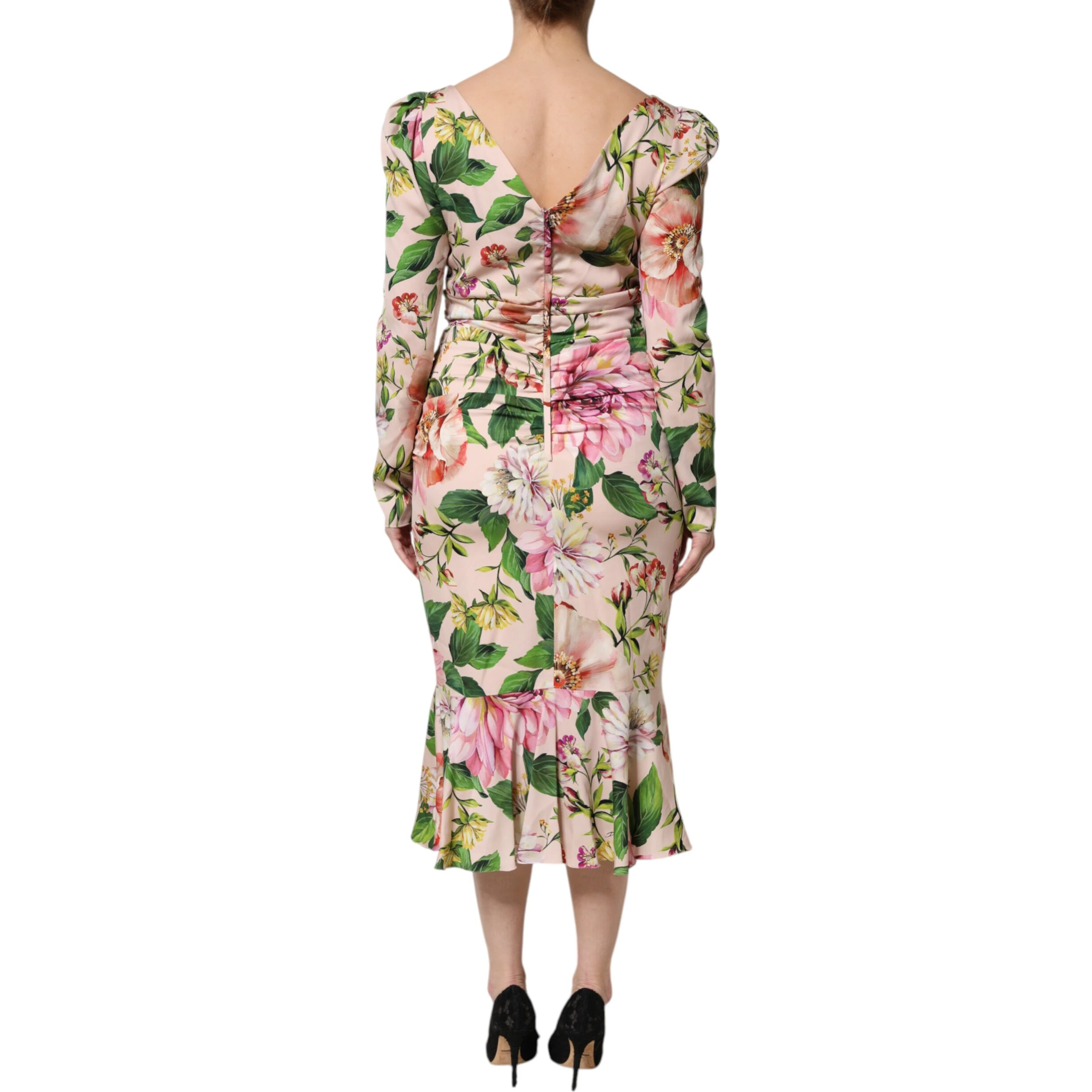 Pink Floral Silk Fit And Flared Midi Dress