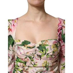 Pink Floral Silk Fit And Flared Midi Dress