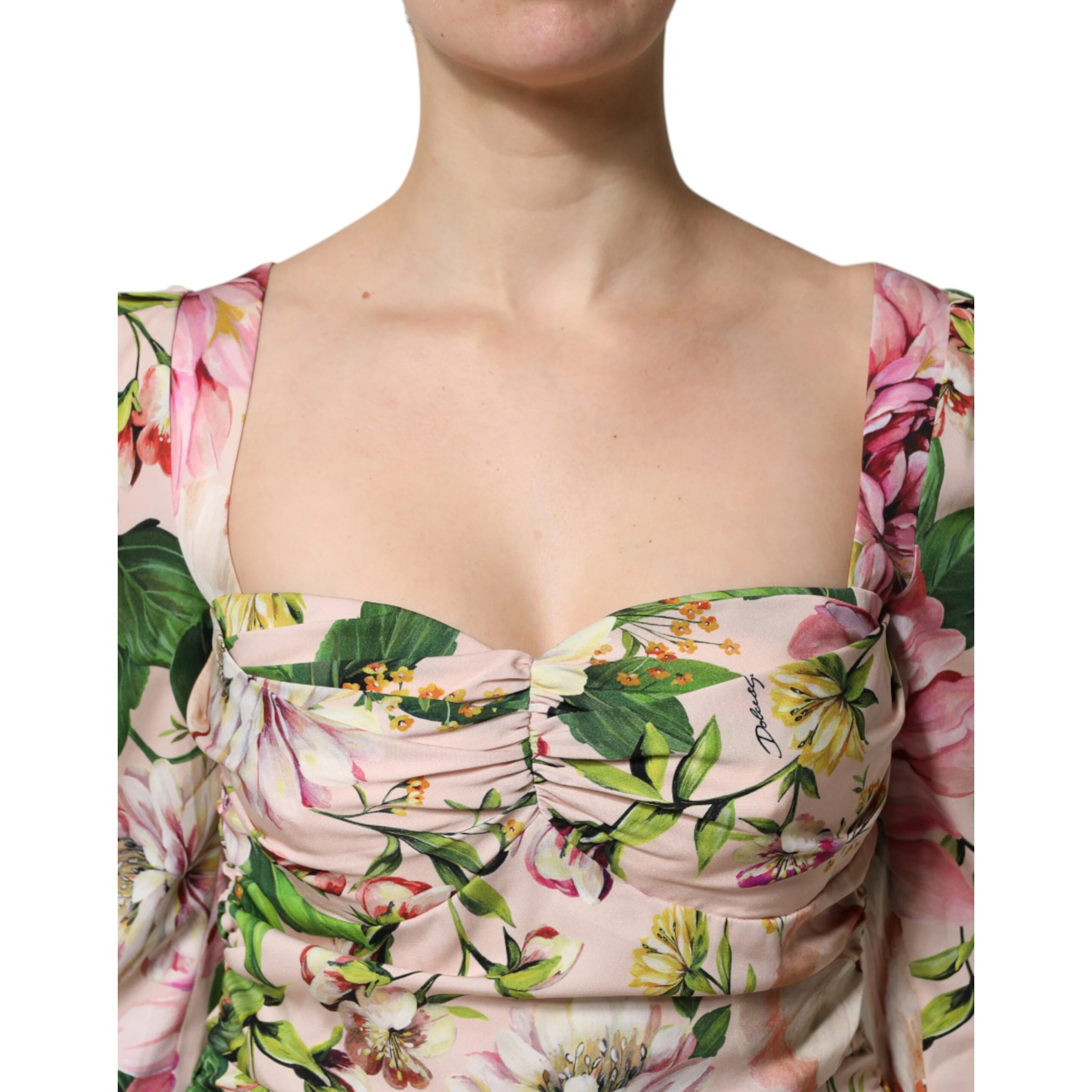 Pink Floral Silk Fit And Flared Midi Dress