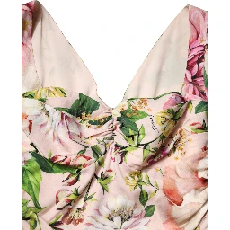 Pink Floral Silk Fit And Flared Midi Dress