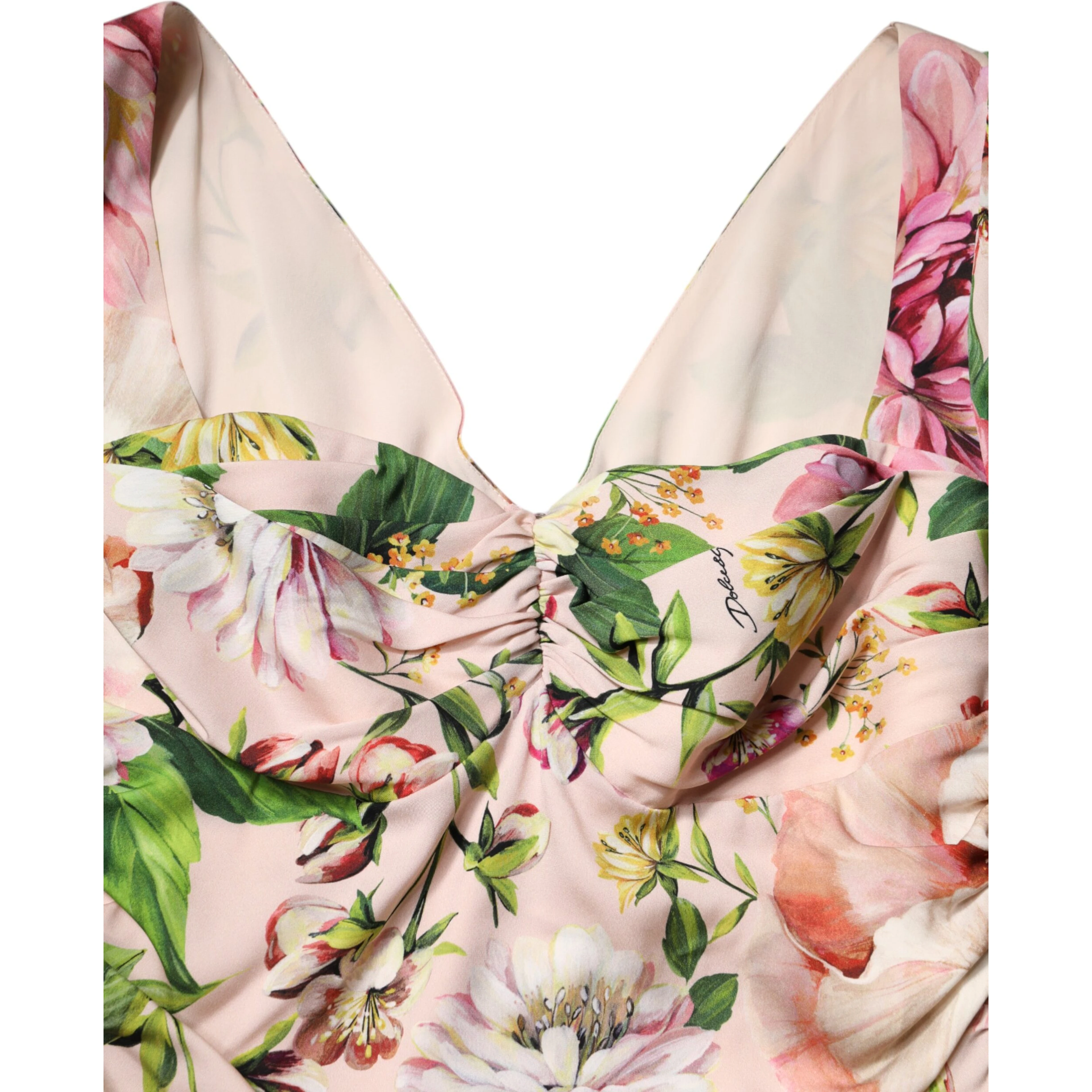 Pink Floral Silk Fit And Flared Midi Dress