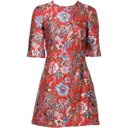 Red Floral Jacquard A-line Mini Dress