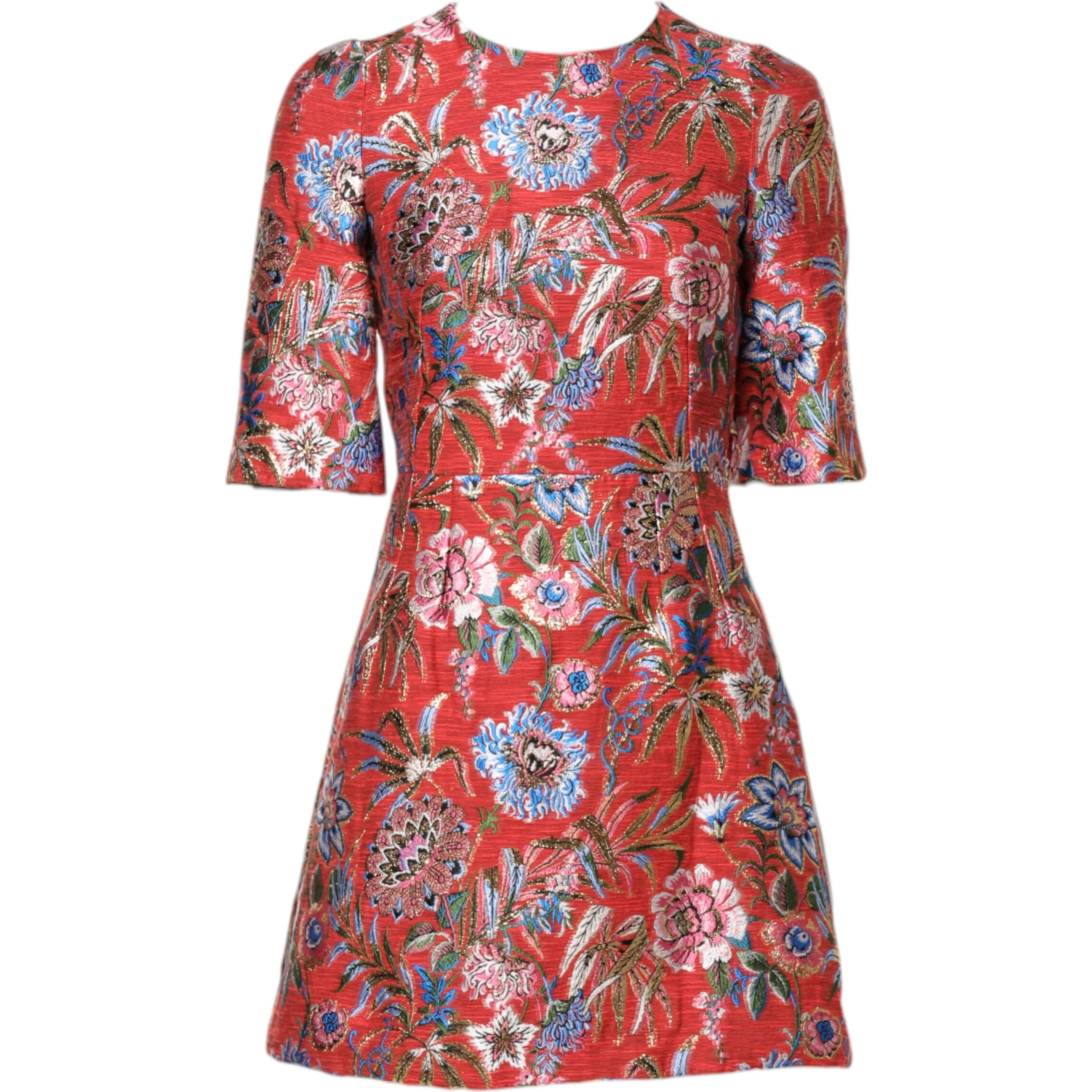 Red Floral Jacquard A-line Mini Dress