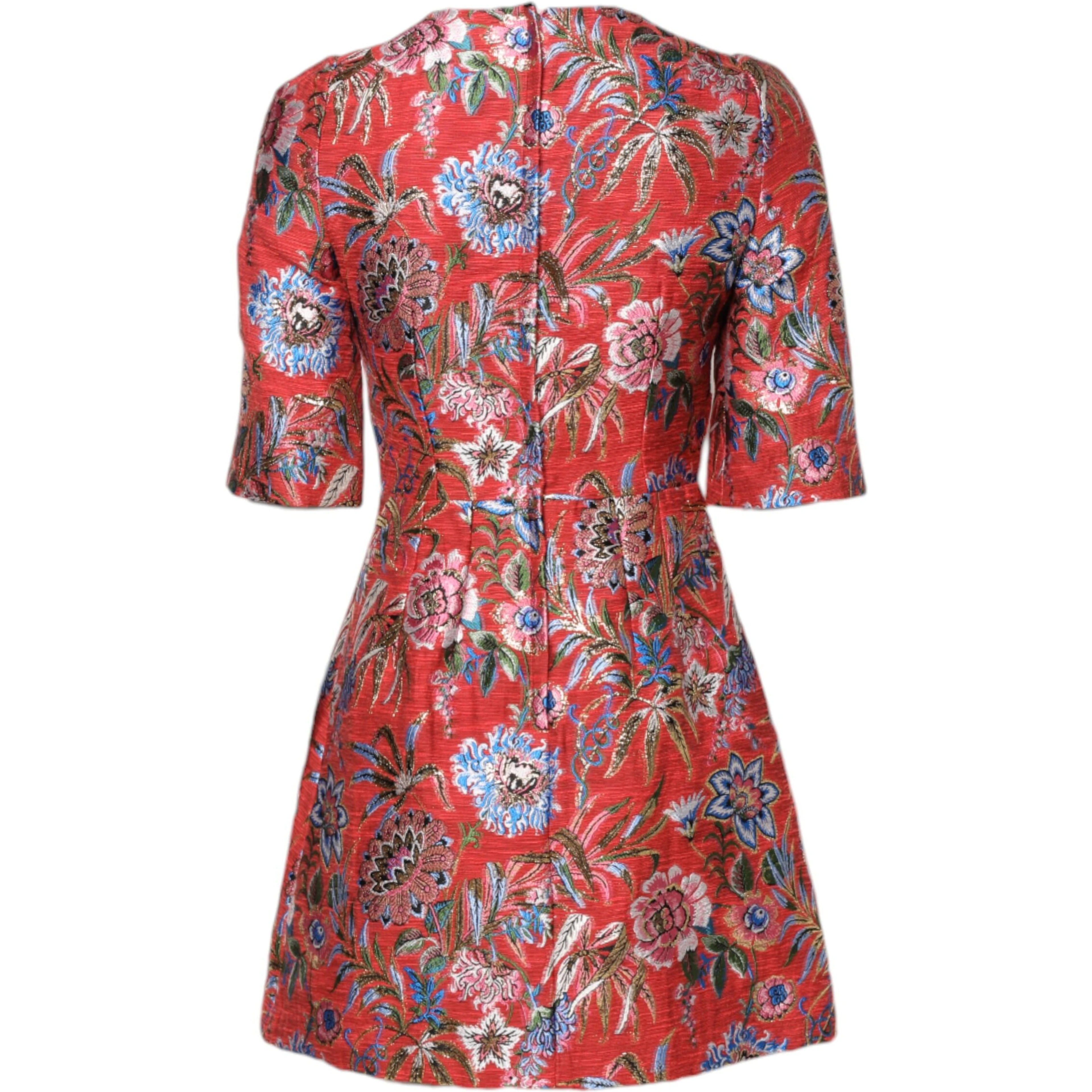 Red Floral Jacquard A-line Mini Dress