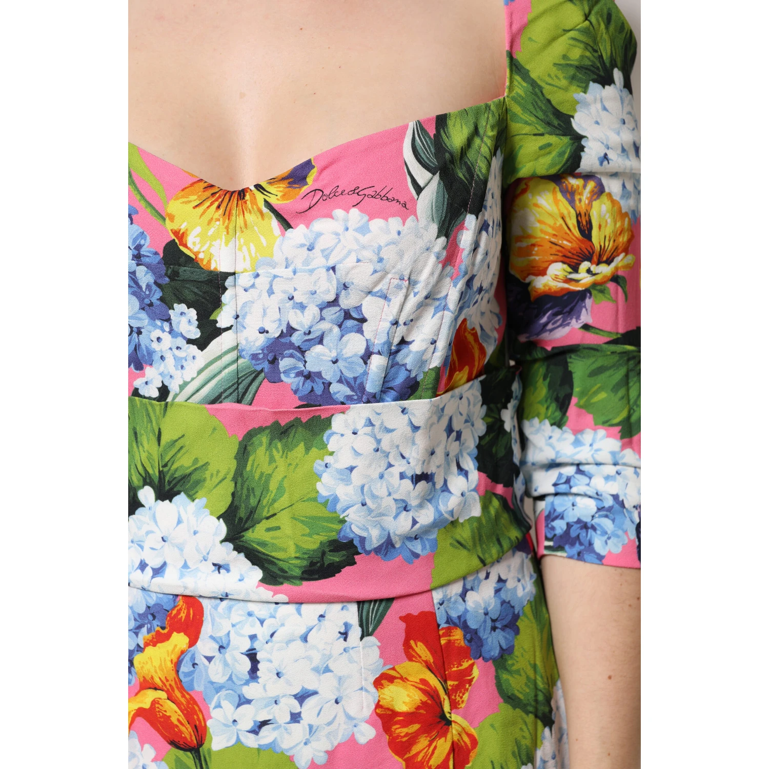Multicolor Floral Pleated Sheath Midi  Dress