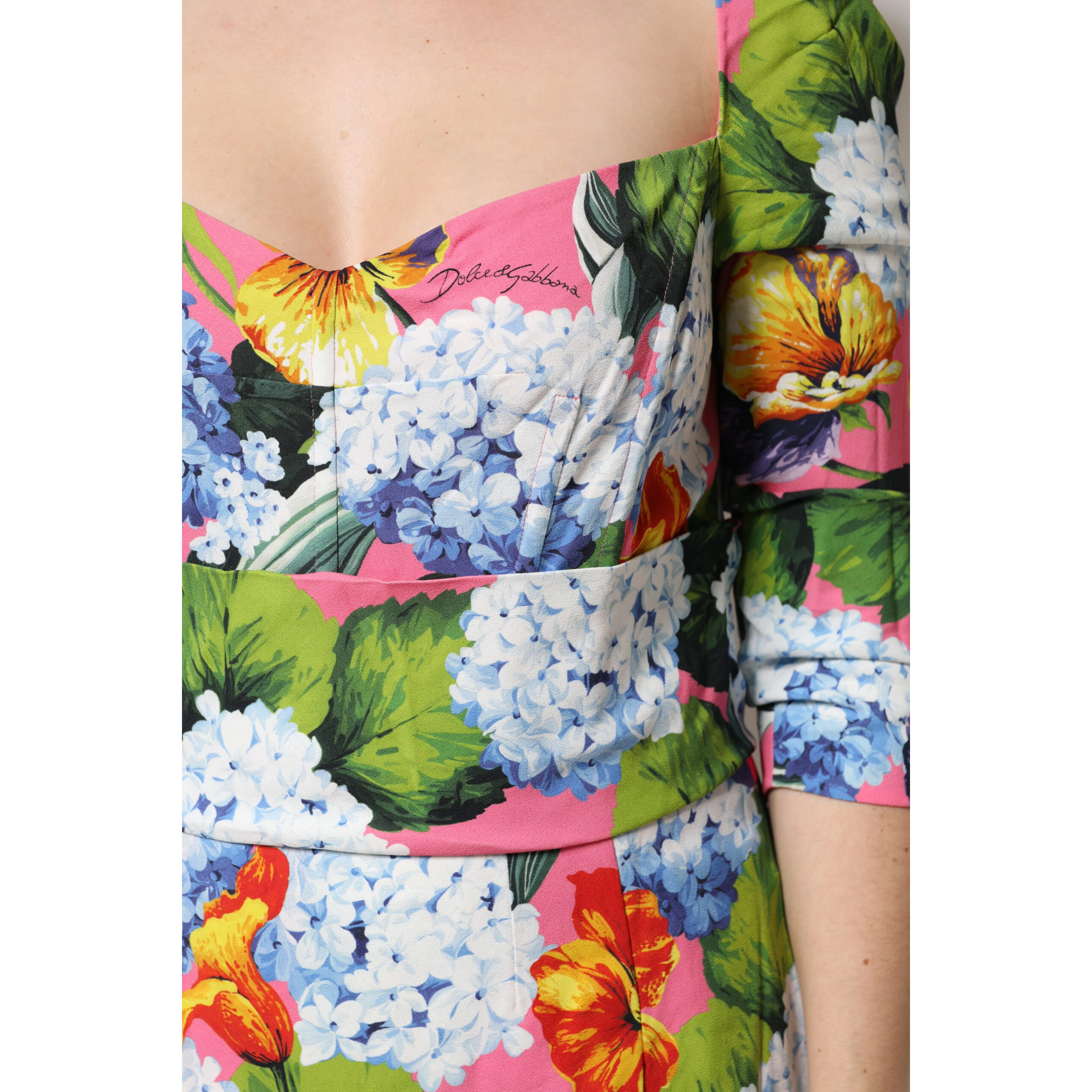 Multicolor Floral Pleated Sheath Midi  Dress