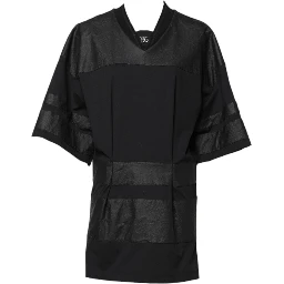 Black Cotton Short Sleeves V-neck T-shirt