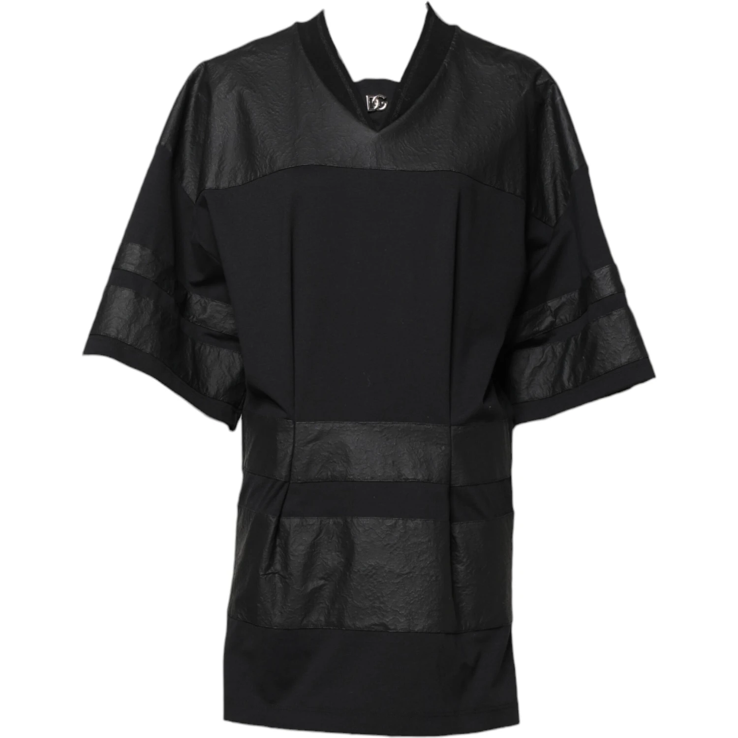 Black Cotton Short Sleeves V-neck T-shirt