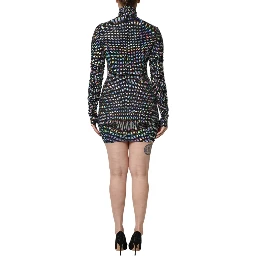 Black Embellished Nylon Bodycon Mini Dress