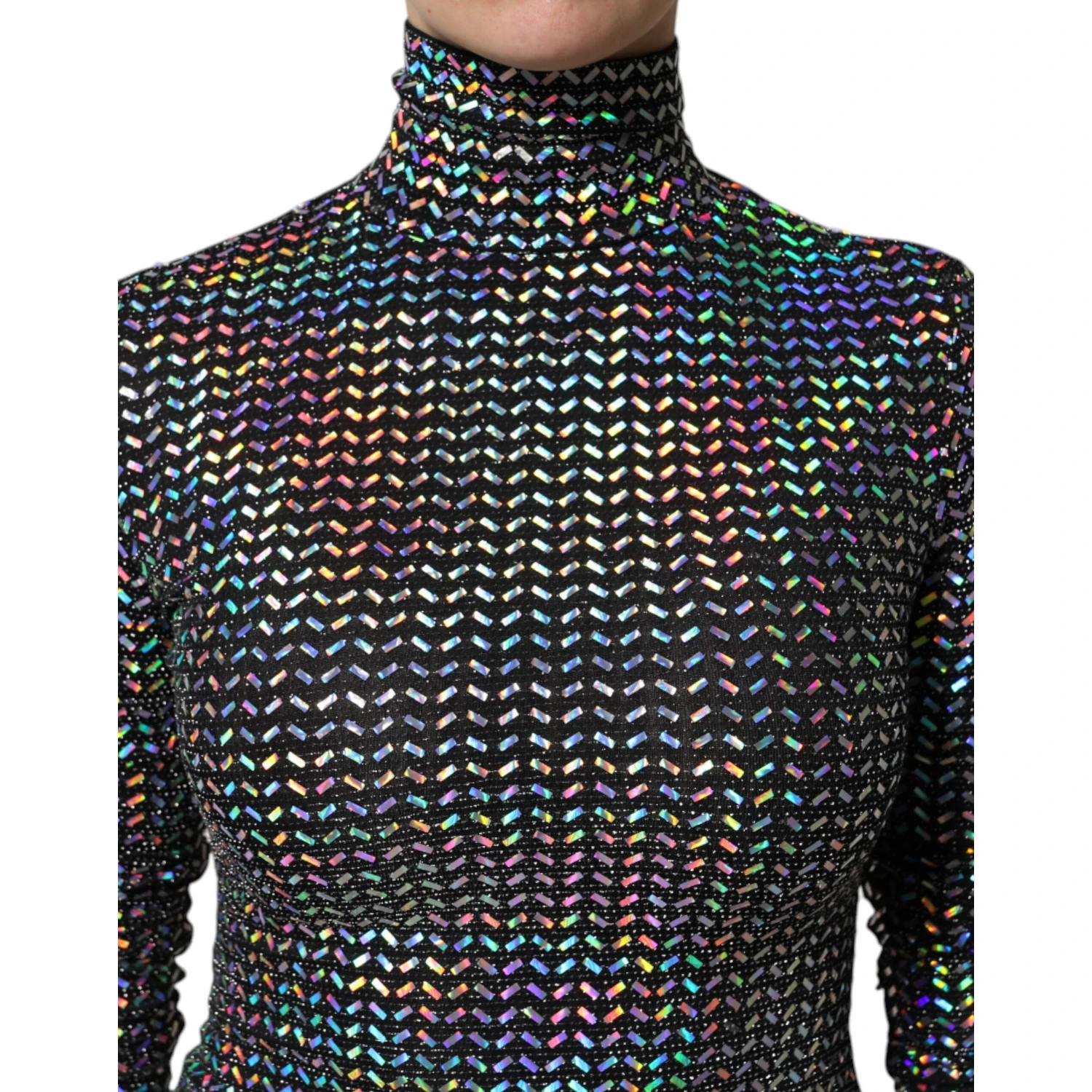 Black Embellished Nylon Bodycon Mini Dress