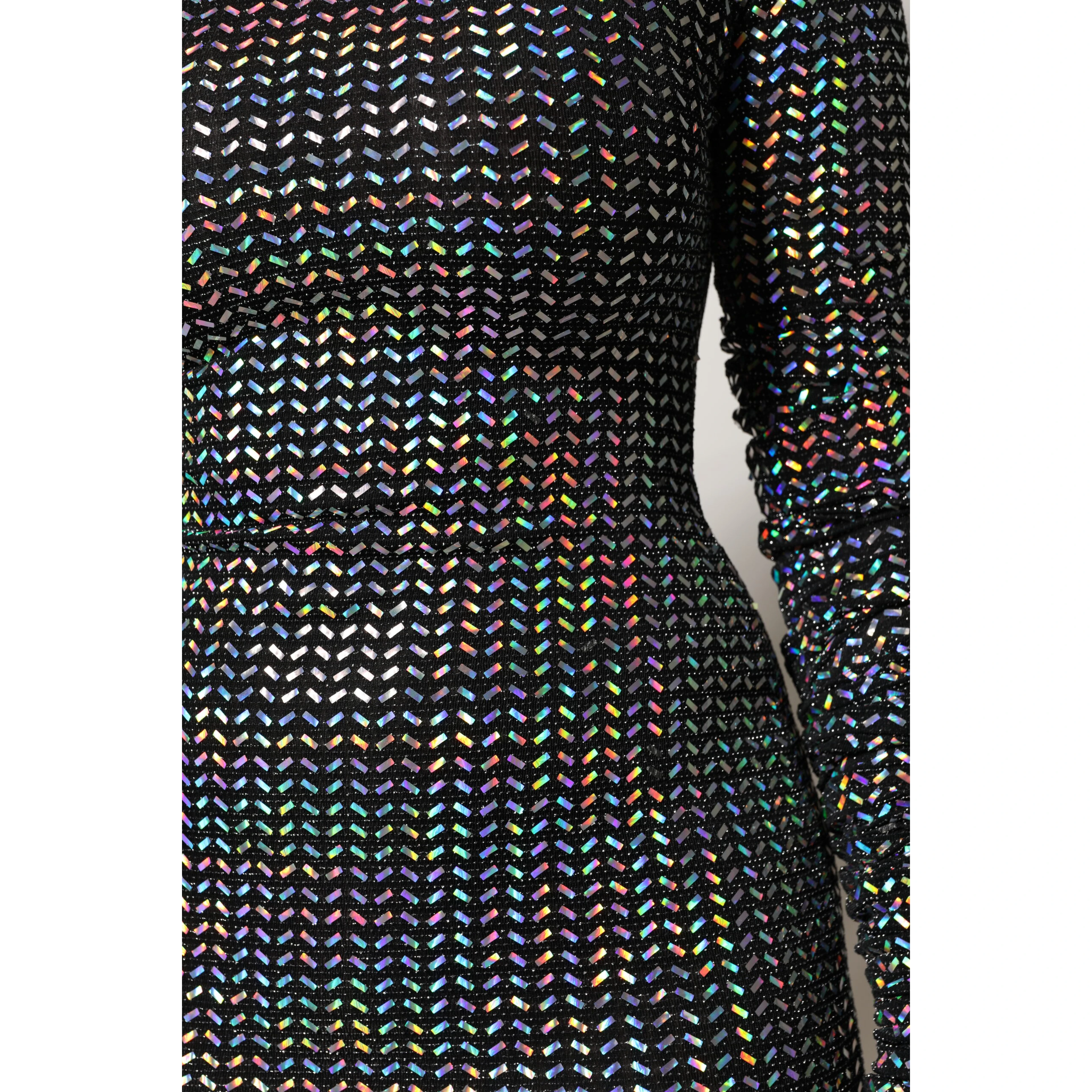 Black Embellished Nylon Bodycon Mini Dress