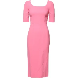 Pink Viscose Short Sleeve Sheath Midi Dress
