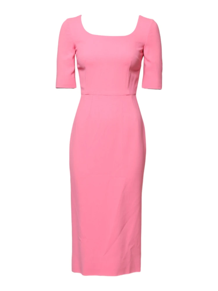 Pink Viscose Short Sleeve Sheath Midi Dress