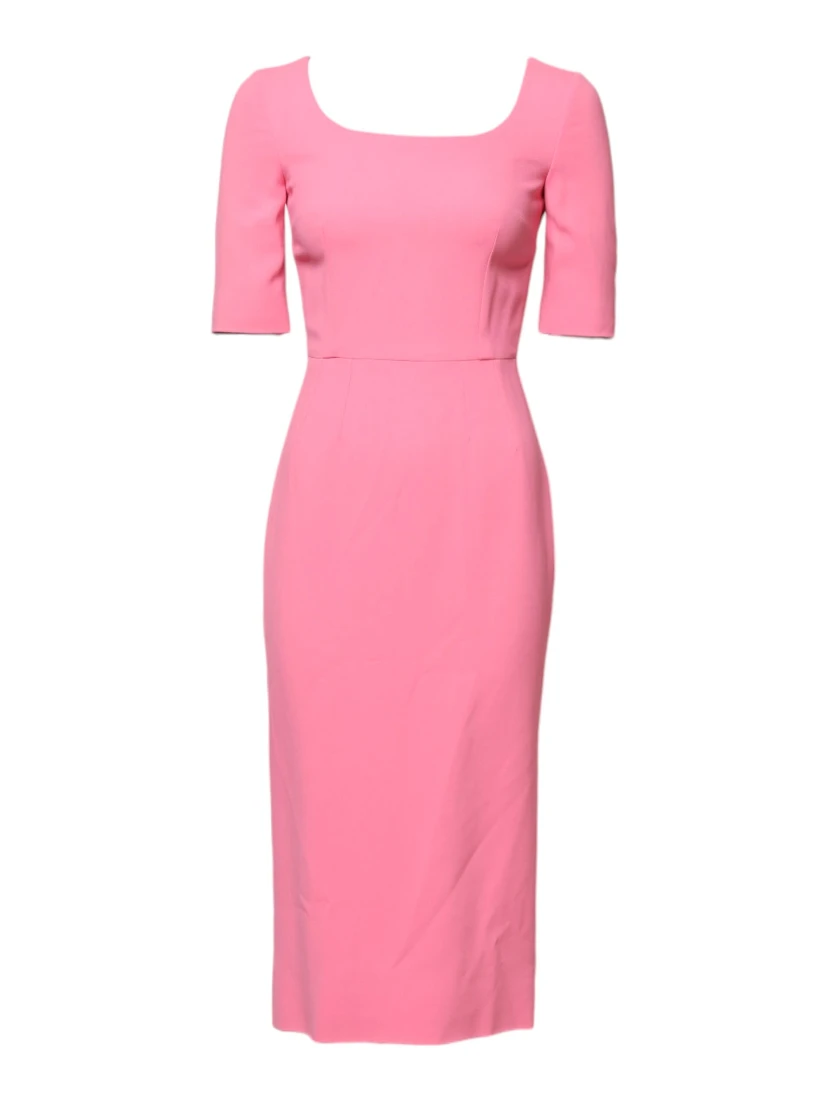 Pink Viscose Short Sleeve Sheath Midi Dress