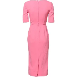 Pink Viscose Short Sleeve Sheath Midi Dress