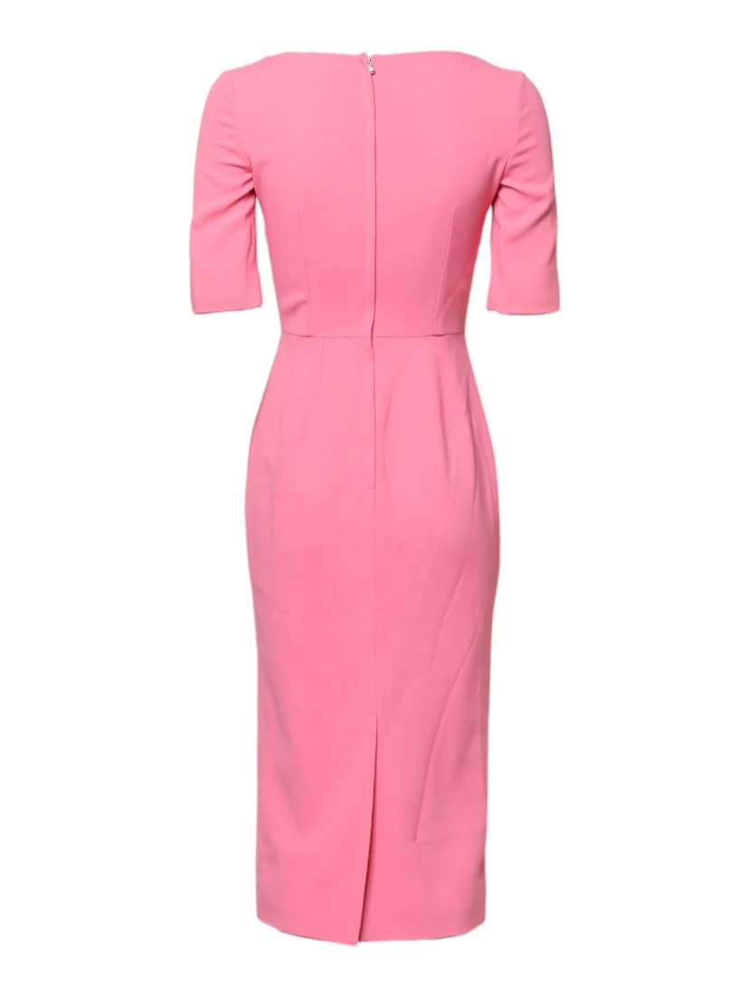 Pink Viscose Short Sleeve Sheath Midi Dress