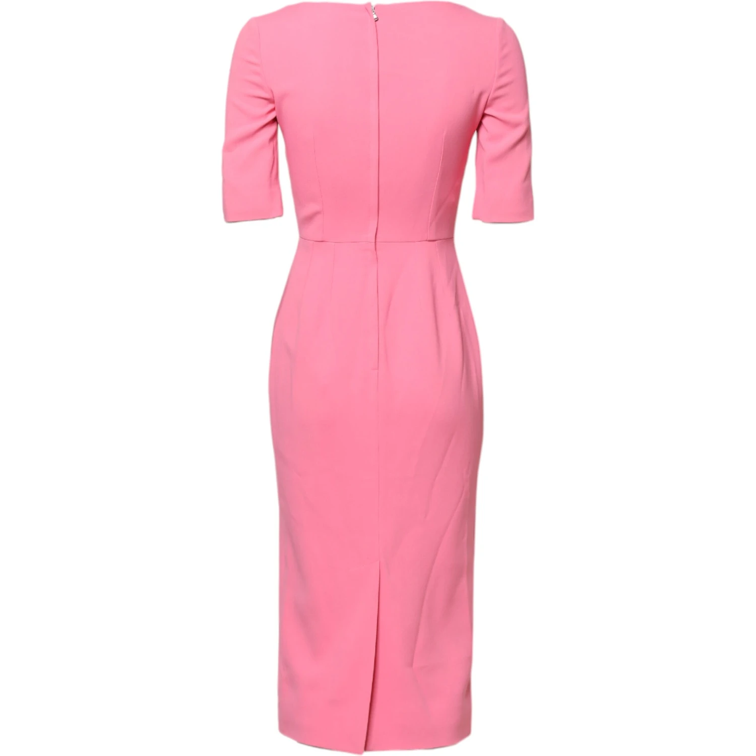 Pink Viscose Short Sleeve Sheath Midi Dress