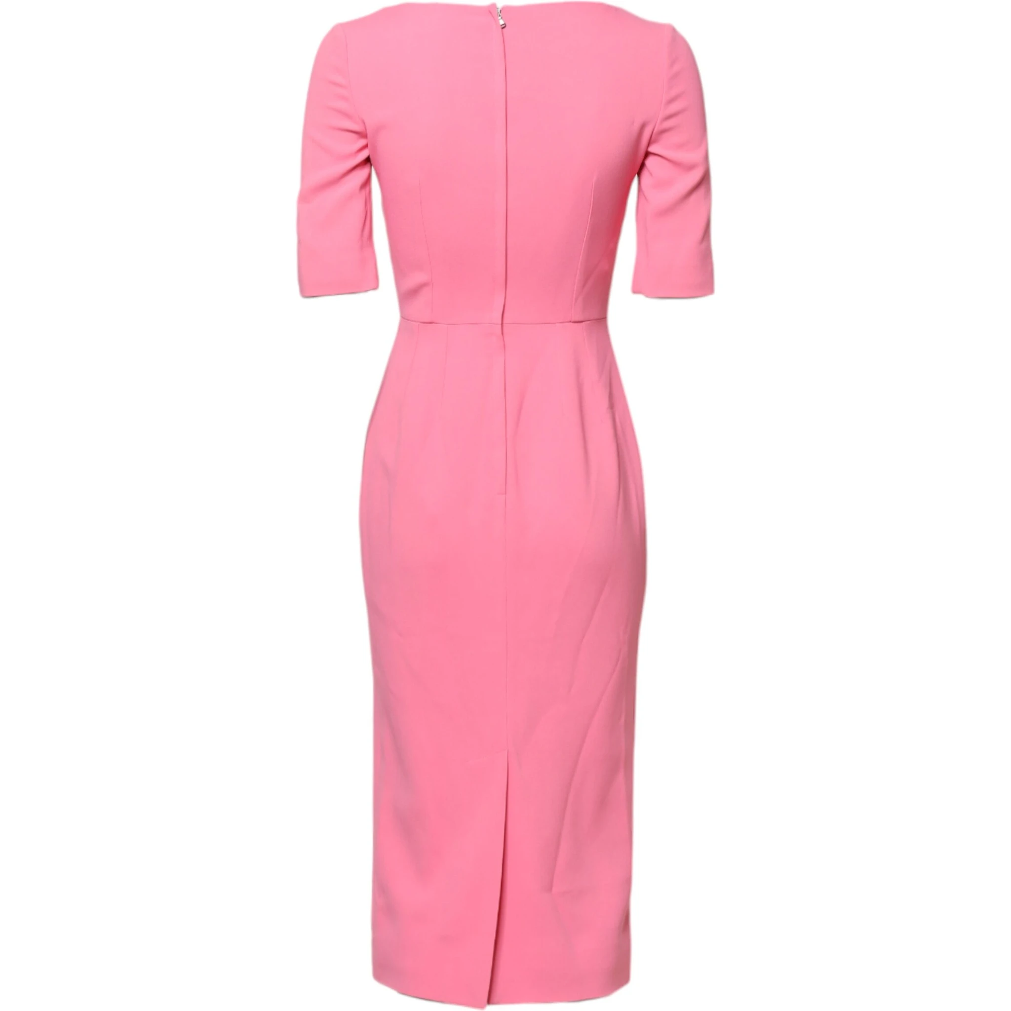 Pink Viscose Short Sleeve Sheath Midi Dress