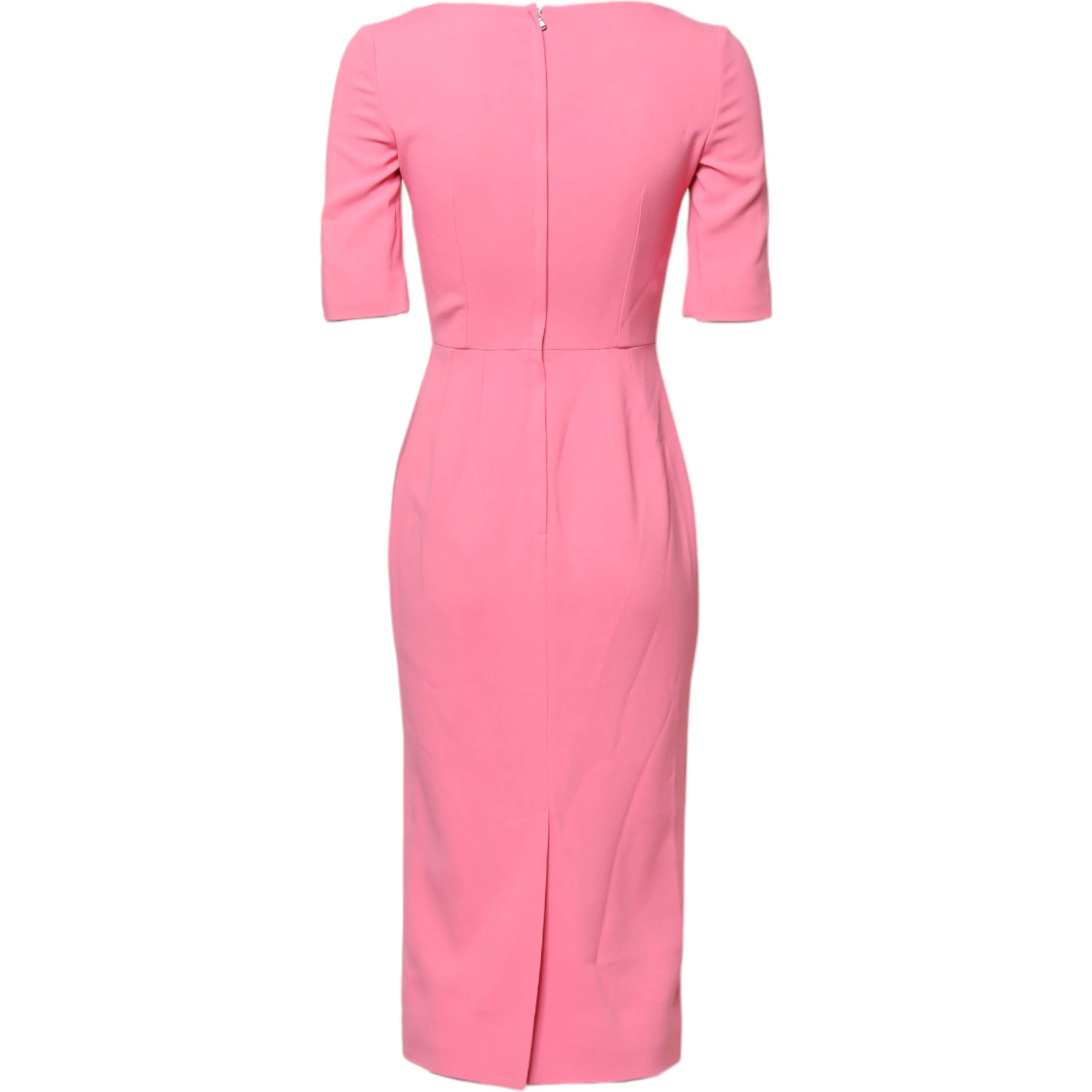 Pink Viscose Short Sleeve Sheath Midi Dress