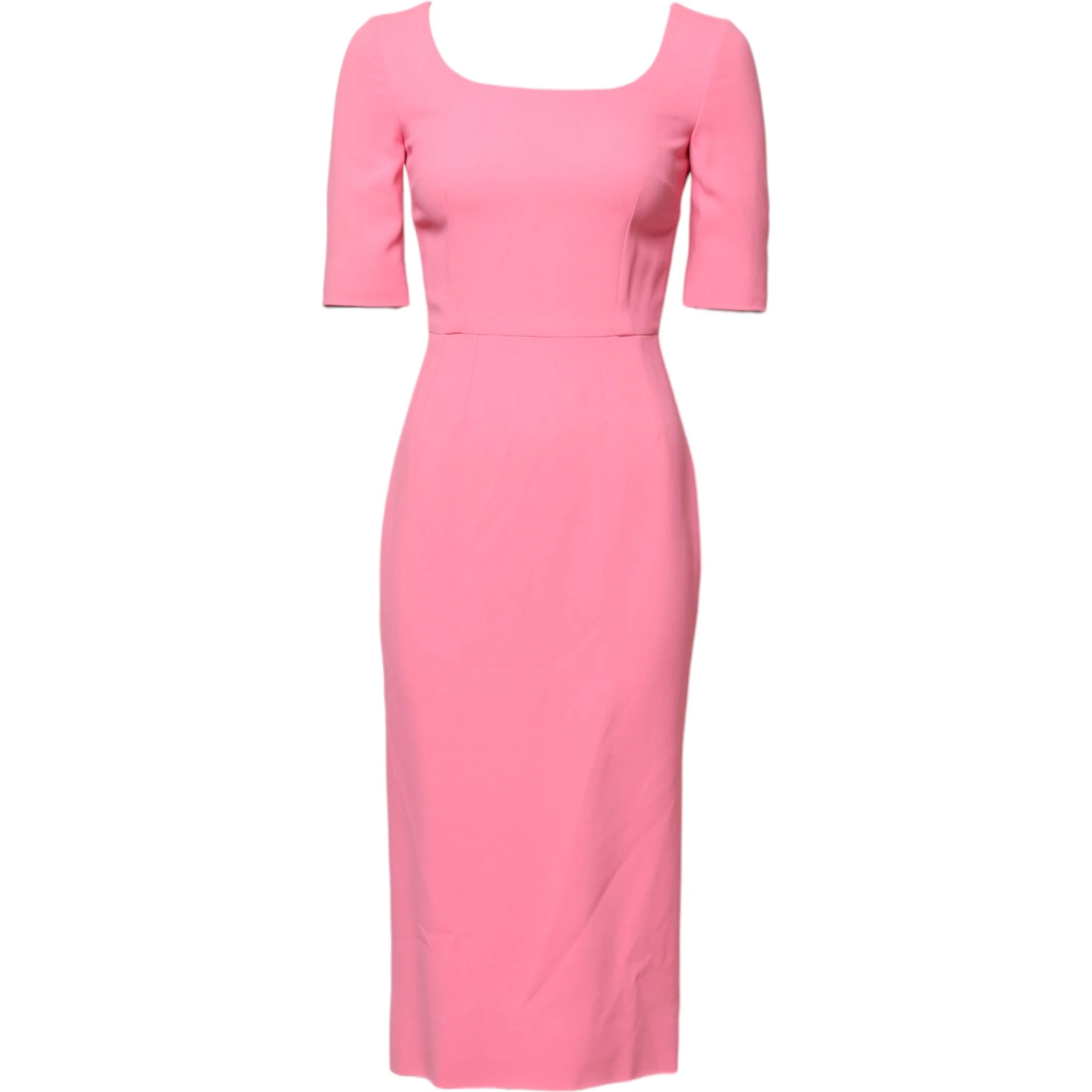 Pink Viscose Short Sleeve Sheath Midi Dress