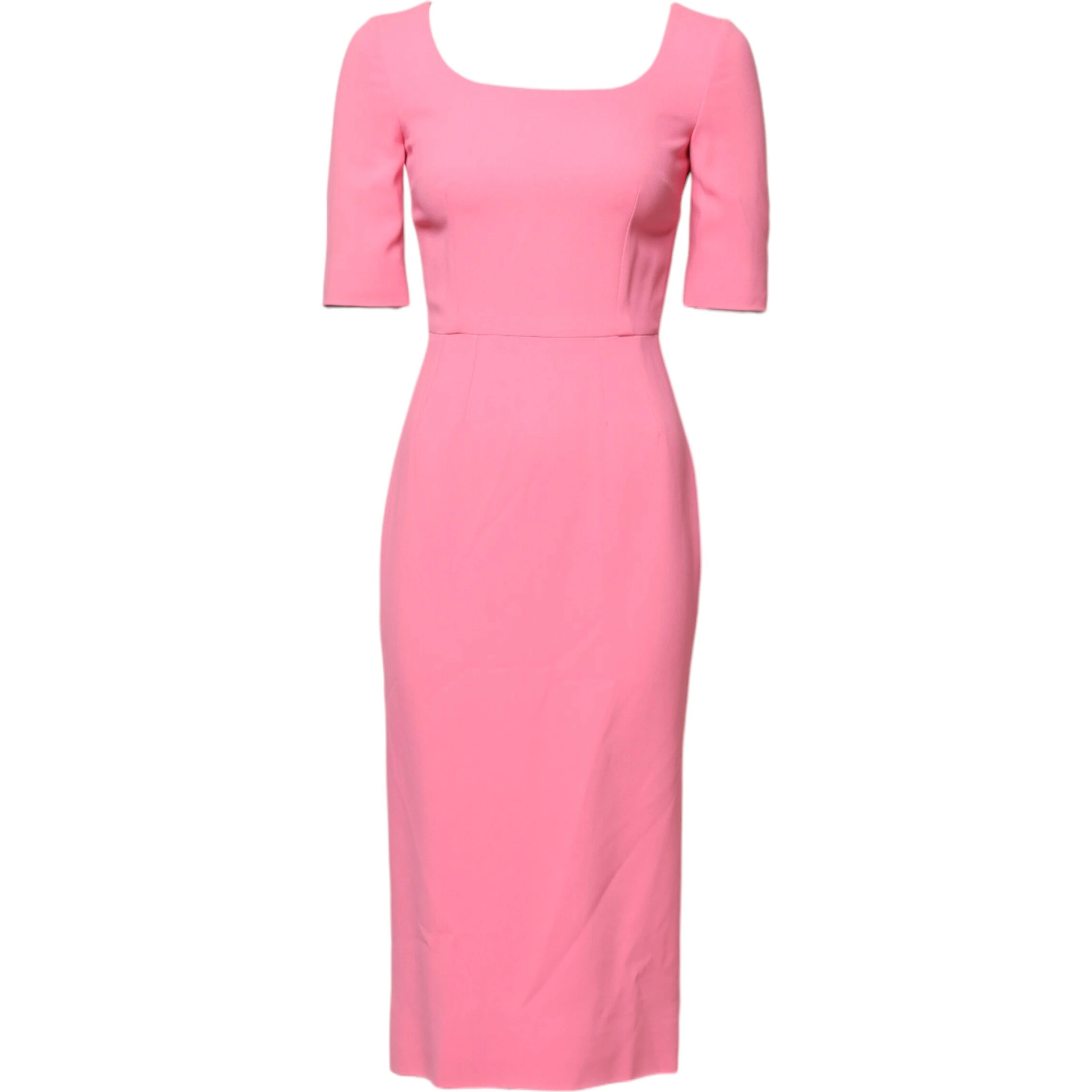 Pink Viscose Short Sleeve Sheath Midi Dress