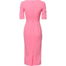 Pink Viscose Short Sleeve Sheath Midi Dress