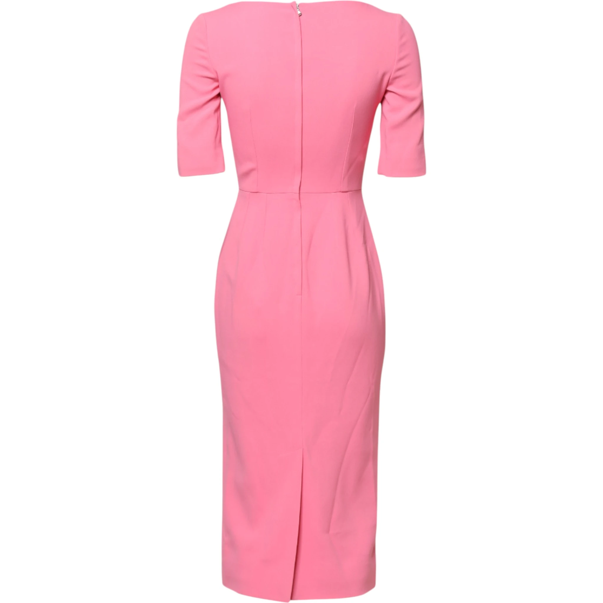 Pink Viscose Short Sleeve Sheath Midi Dress