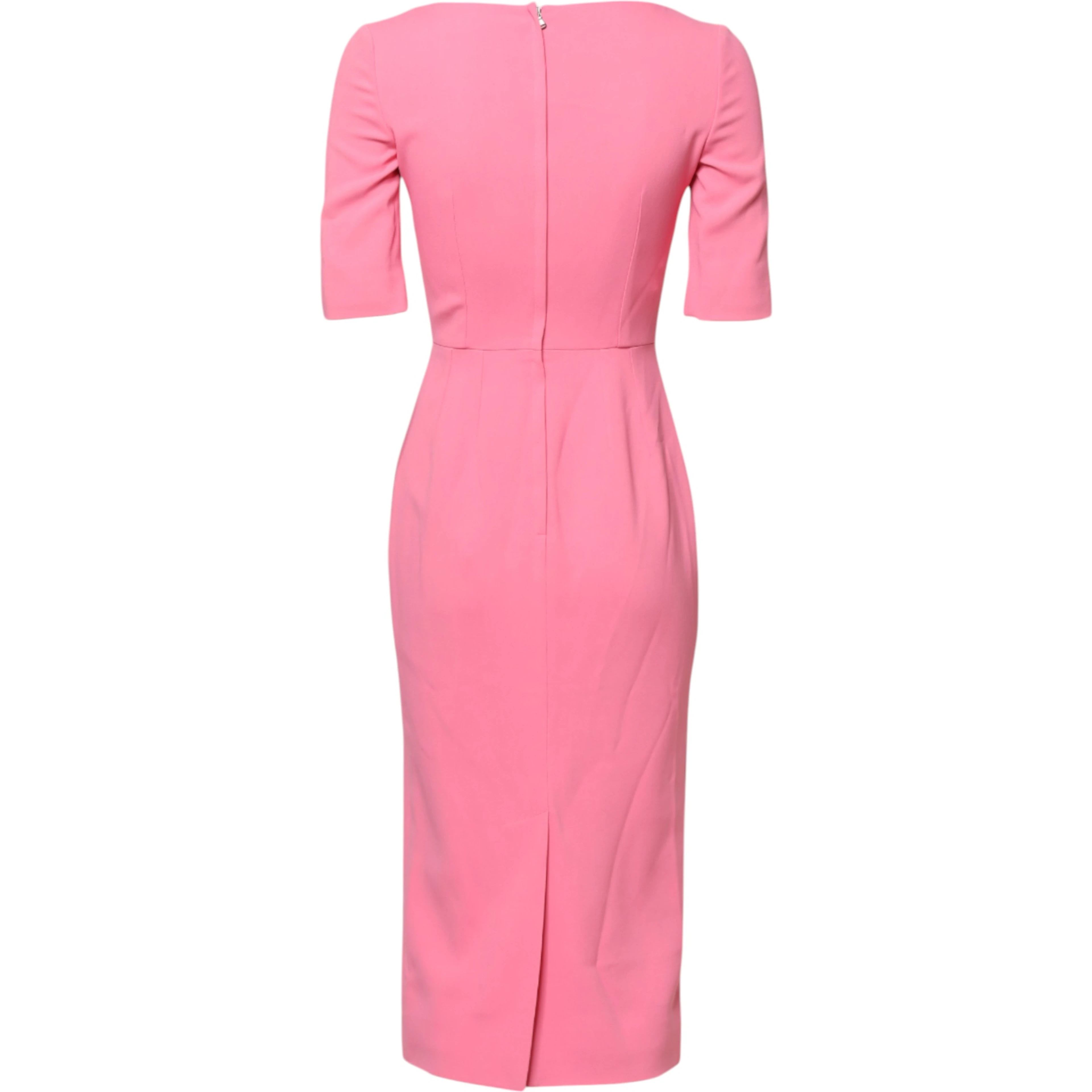 Pink Viscose Short Sleeve Sheath Midi Dress