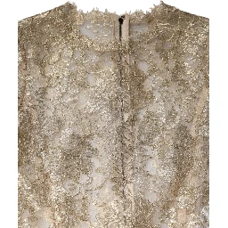 Gold Floral Lace Long Sleeves Fit & Flare Dress
