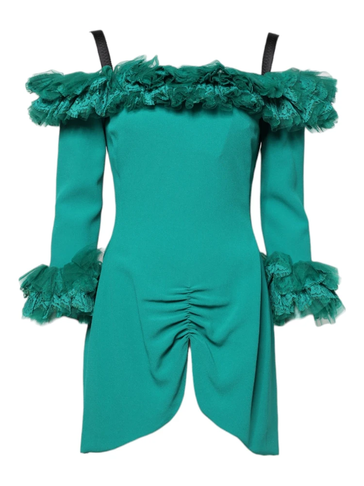 Green Lace Off Shoulder Sheath Mini Dress
