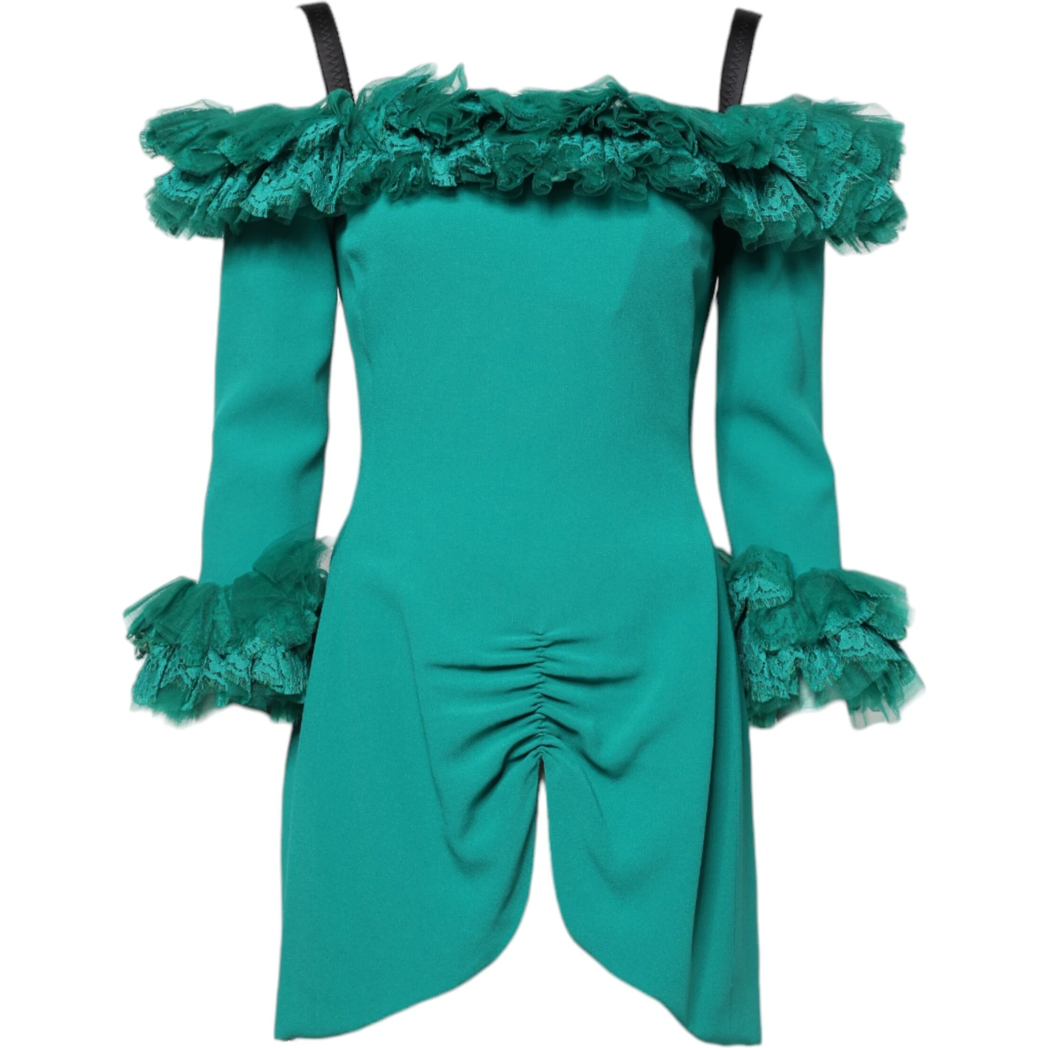 Green Lace Off Shoulder Sheath Mini Dress