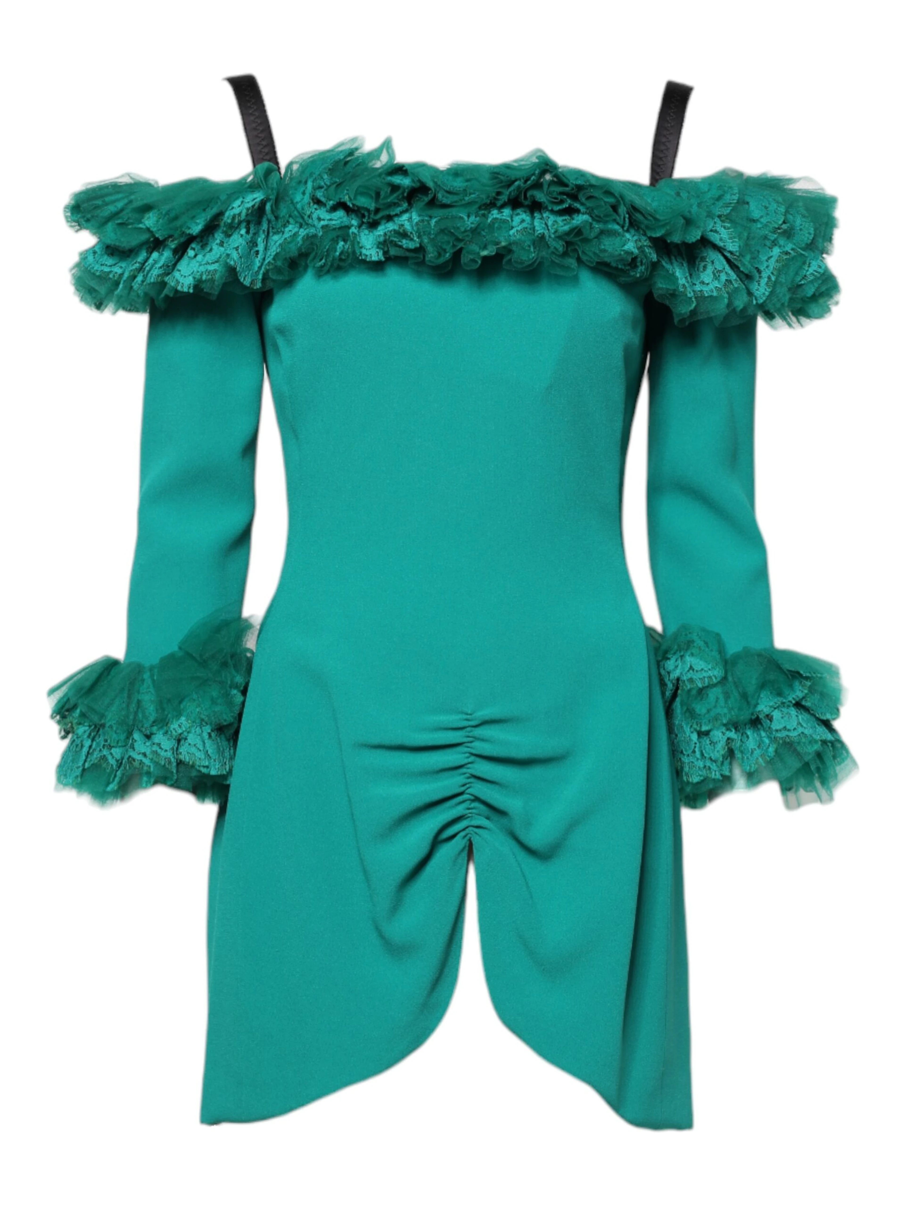 Green Lace Off Shoulder Sheath Mini Dress