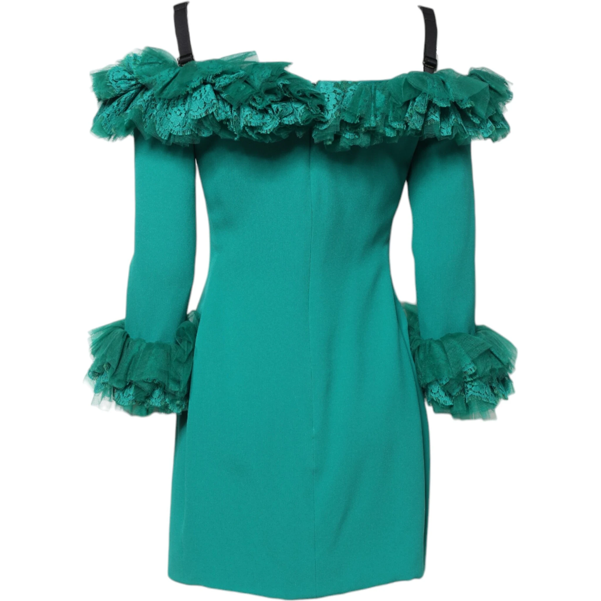 Green Lace Off Shoulder Sheath Mini Dress