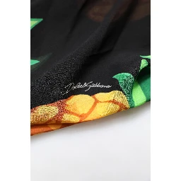 Black Pineapple Print Silk Wrap Mini Dress