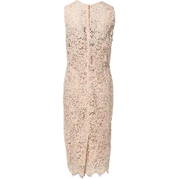 Beige Floral Lace Sleeveless Sheath Dress