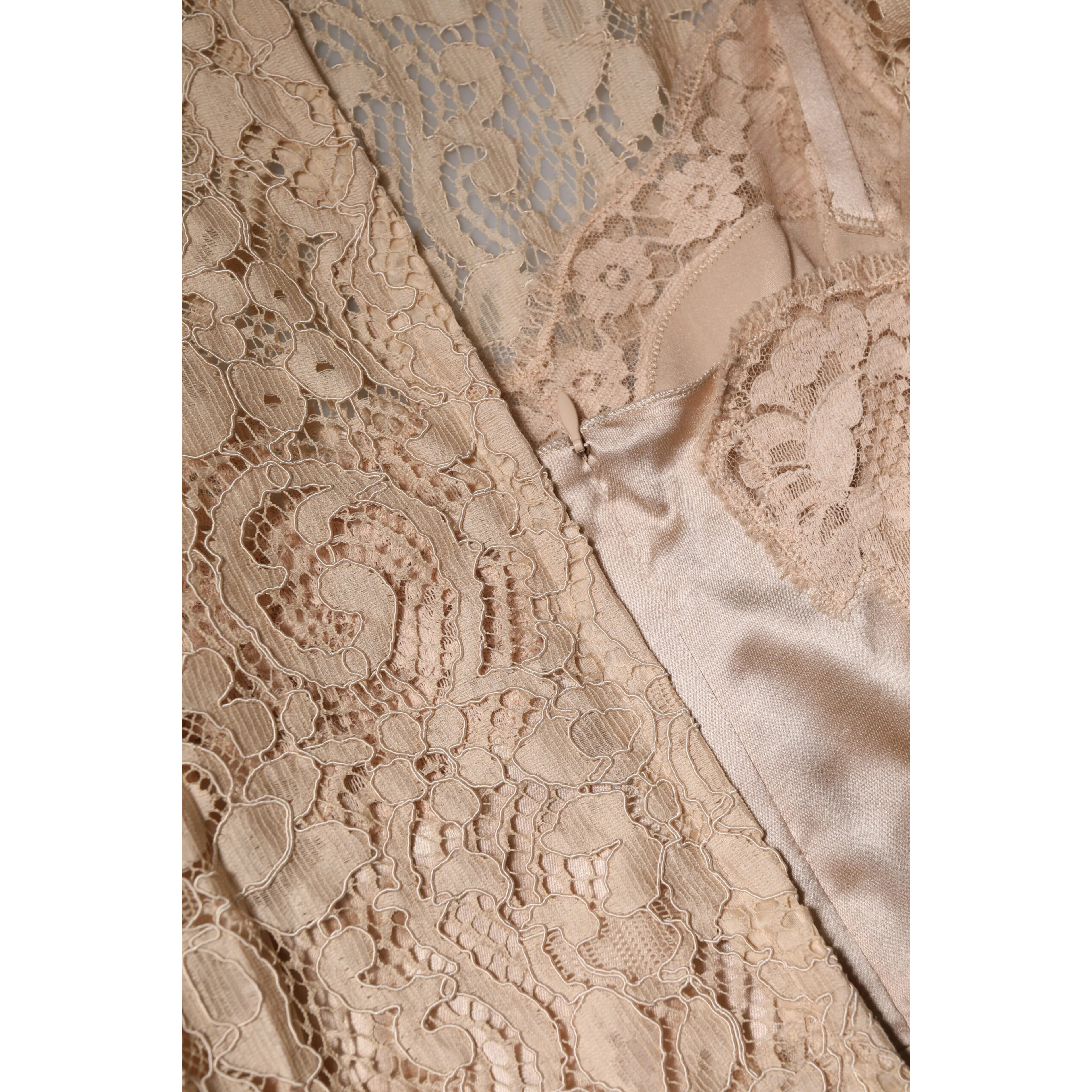 Beige Floral Lace Sleeveless Sheath Dress