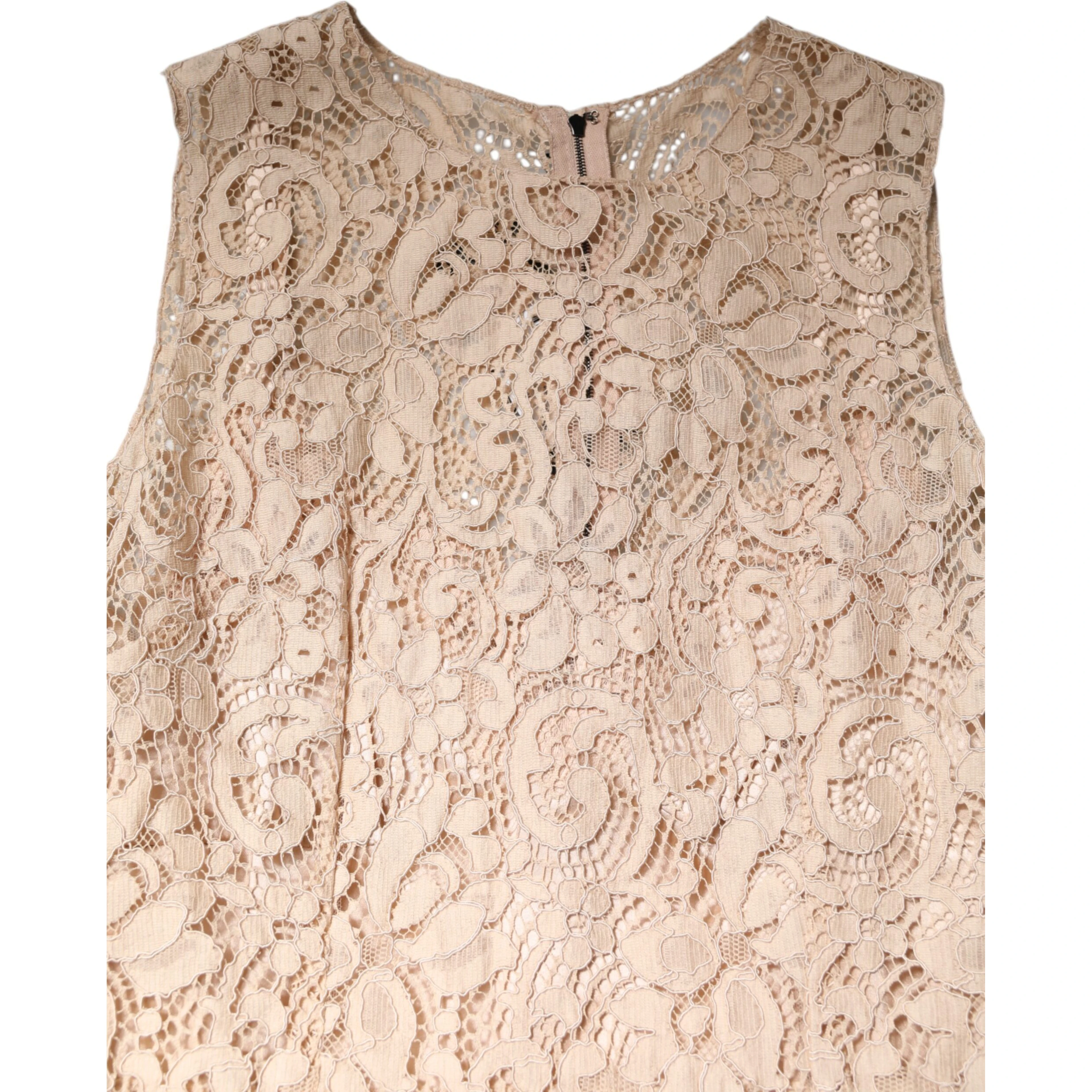 Beige Floral Lace Sleeveless Sheath Dress