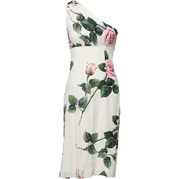 White Floral One Shoulder Sheath Midi Dress