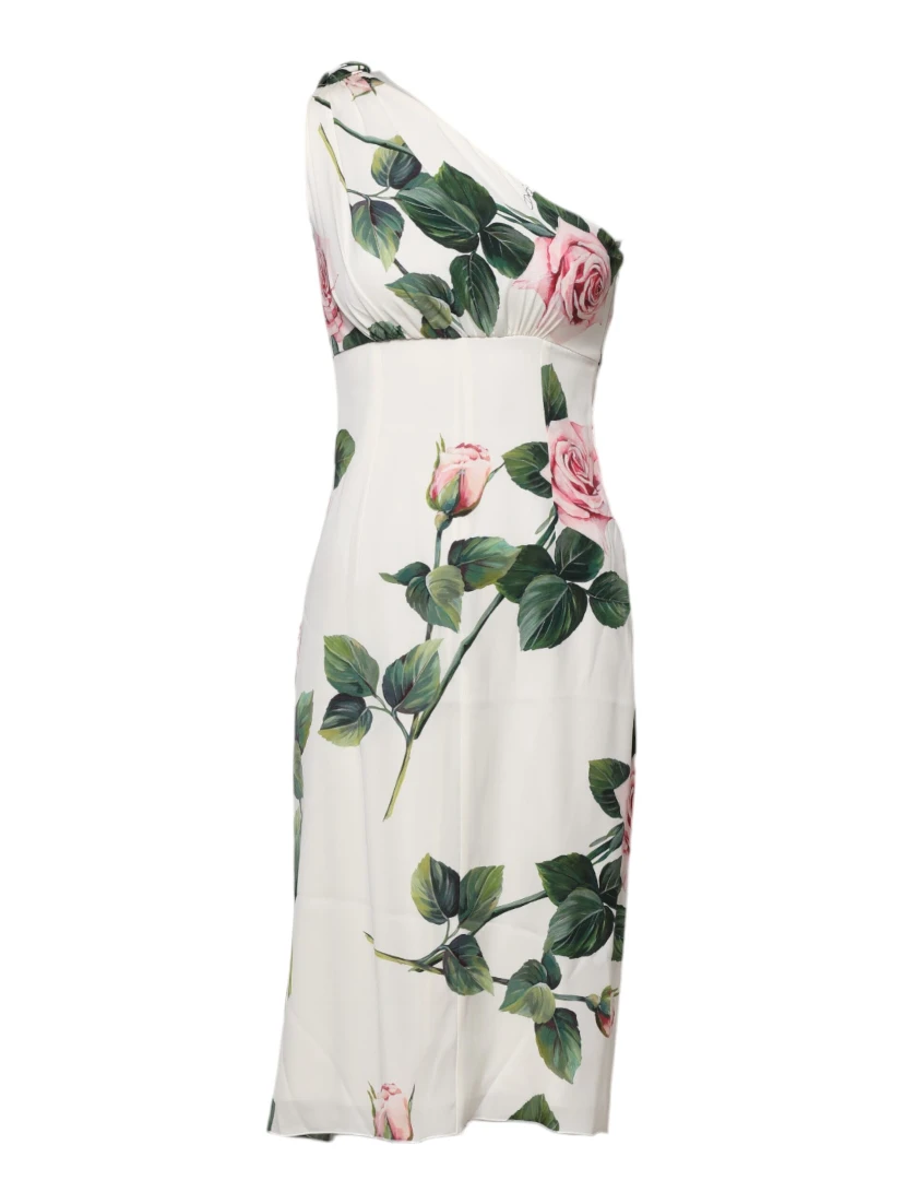 White Floral One Shoulder Sheath Midi Dress