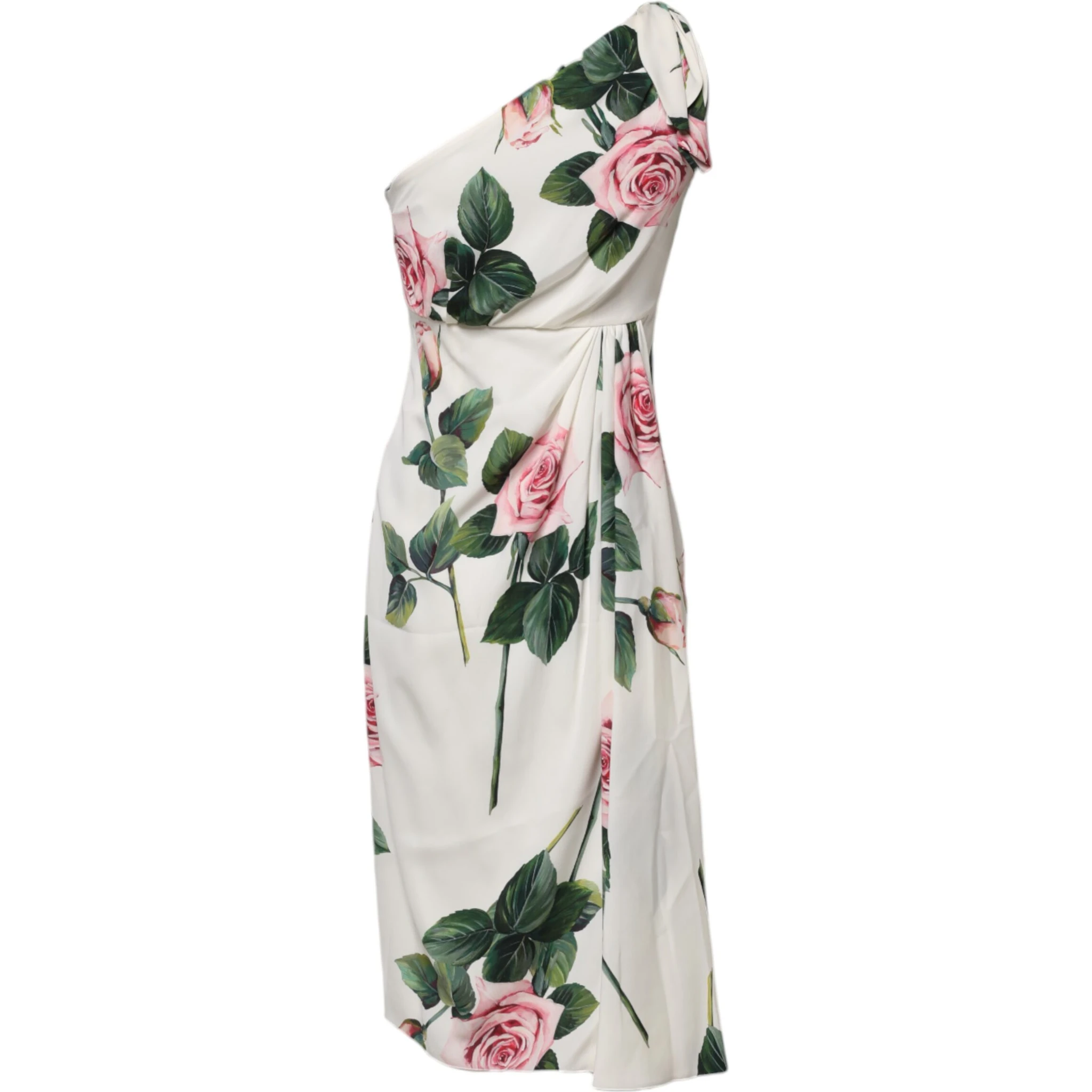 White Floral One Shoulder Sheath Midi Dress